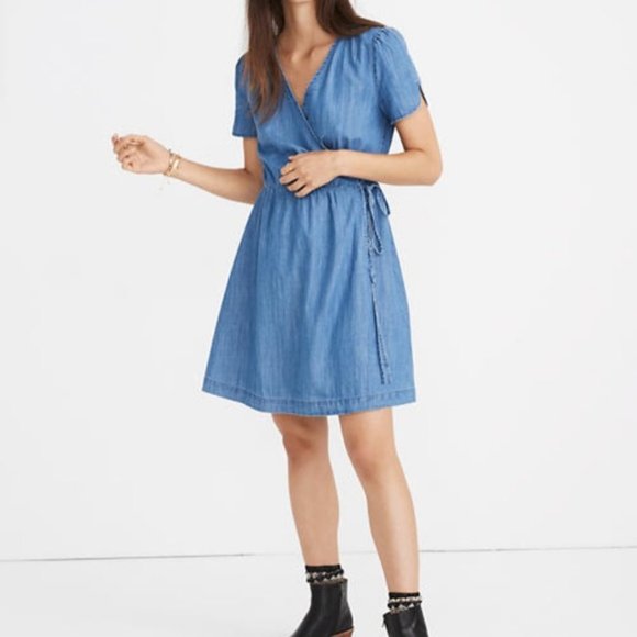 NWT Madewell Denim Wrap Spring Dress Small - Picture 3 of 11